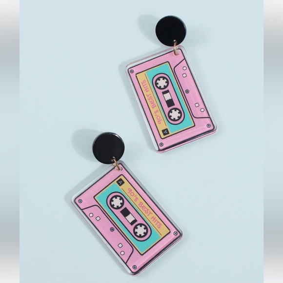 Pink & Teal 90’s cassette tape earrings - Picture 3 of 3